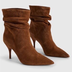 Brian Atwood X Express Suede Slouch Thin Heeled Ankle Boots